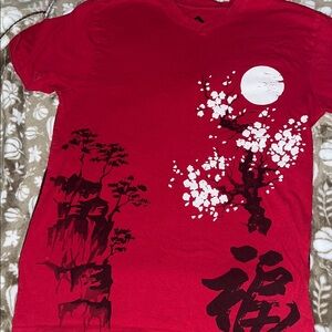 Red Graphic T-Shirt with Black and White Design